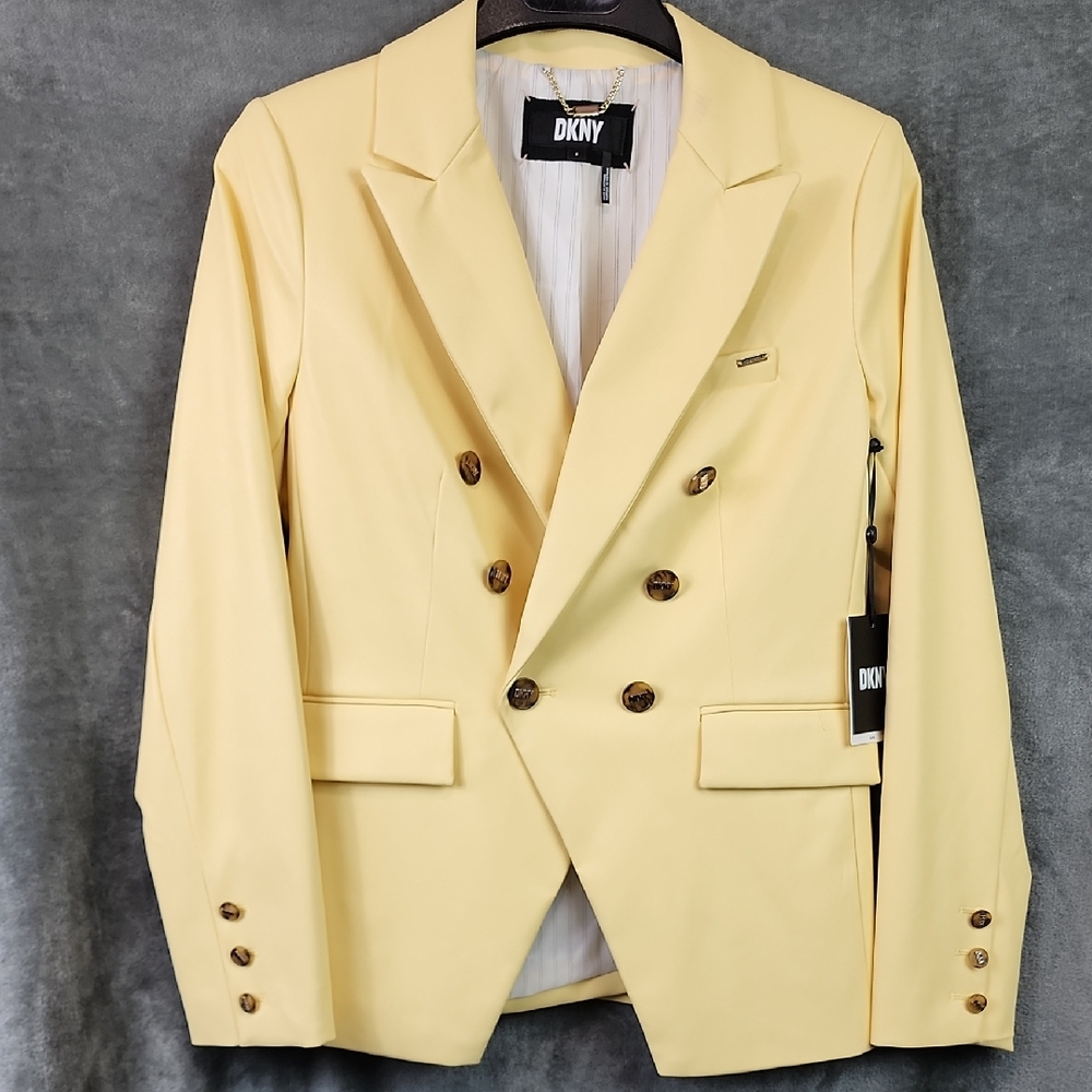 DKNY Light Yellow Double-Breasted Blazer Size 8 New With Tags